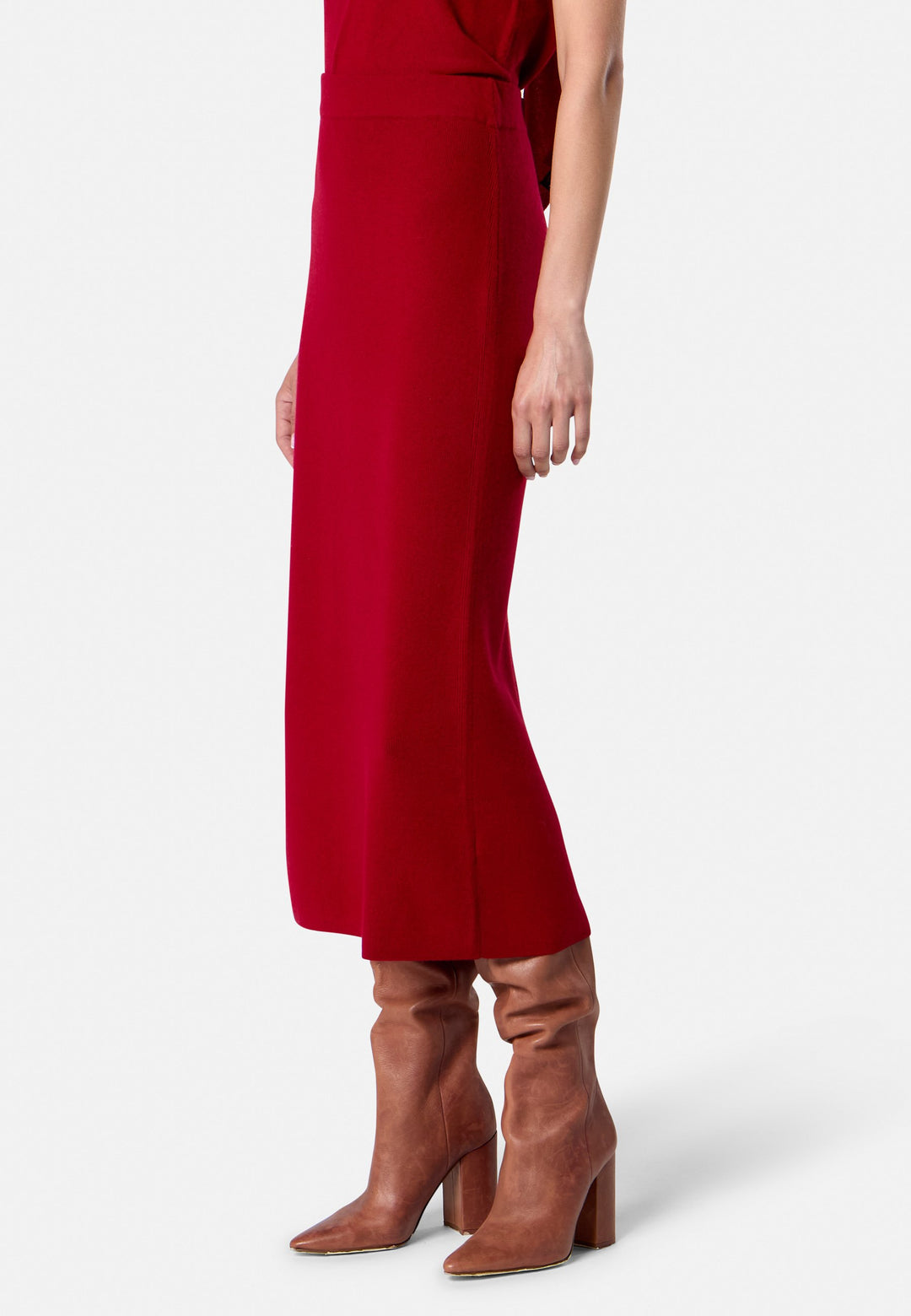 Rhea Ribbed Ruby Red Cashmere Skirt