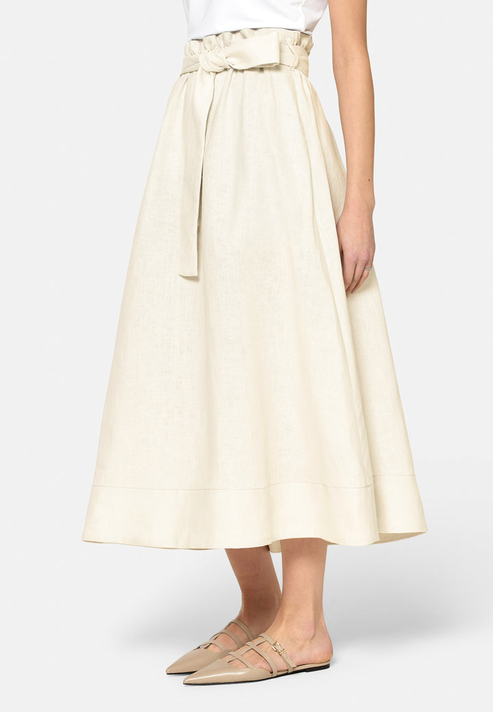 Meg, an easy-fitting, pull-on linen skirt that embraces a laid-back spirit. A piece you can't travel without. Designed to sit on the high waist for a flattering fit. Features a detachable belt. Paper bag elasticated waist for all day comfort. Cut from a breathable Irish linen. Pair it with a simple tee and the co-ordinating Cassie boyfriend-blazer with trainers for a chic and contemporary look.