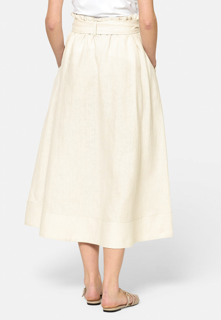 Meg, an easy-fitting, pull-on linen skirt that embraces a laid-back spirit. A piece you can't travel without. Designed to sit on the high waist for a flattering fit. Features a detachable belt. Paper bag elasticated waist for all day comfort. Cut from a breathable Irish linen. Pair it with a simple tee and the co-ordinating Cassie boyfriend-blazer with trainers for a chic and contemporary look.