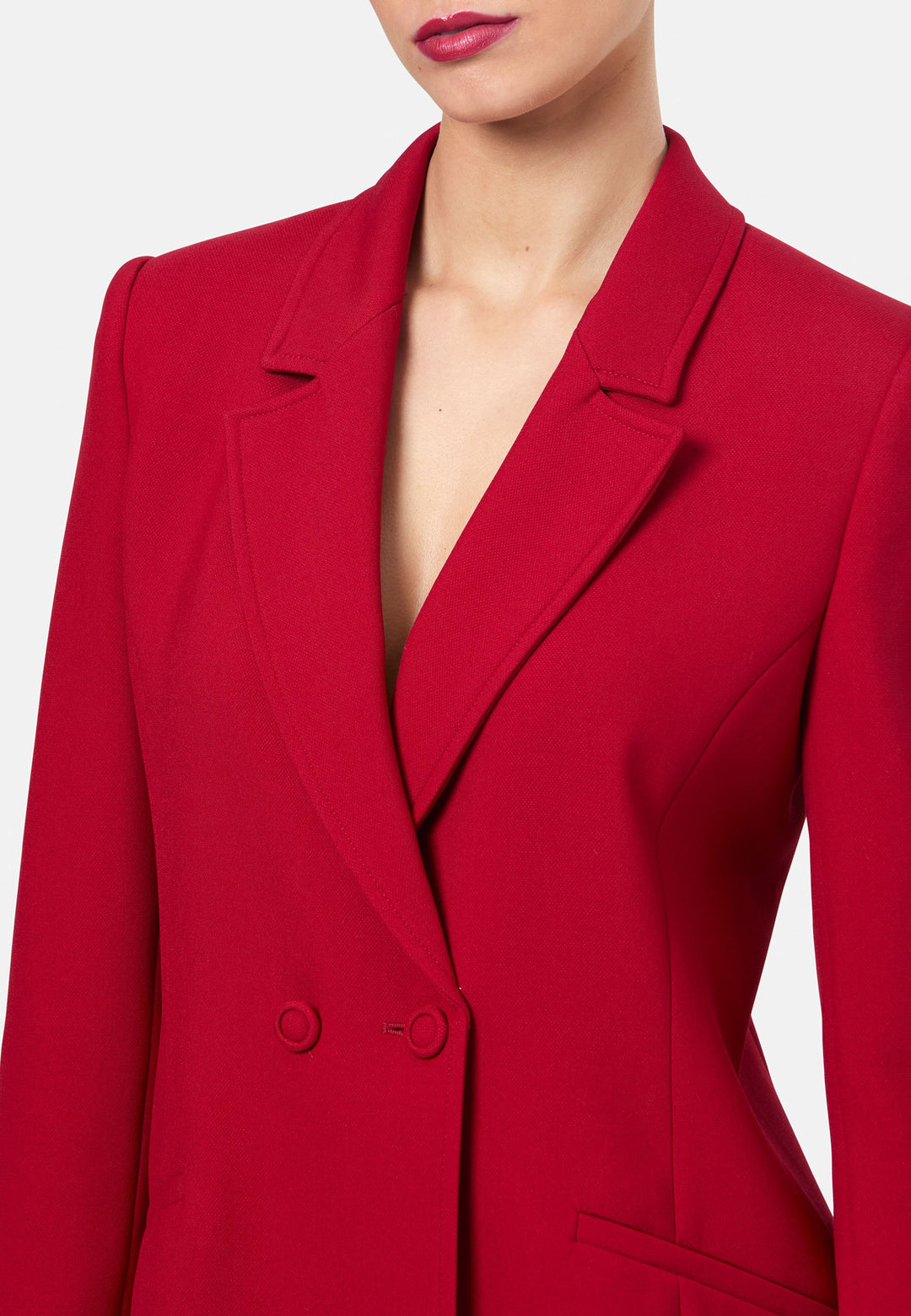 model wearing Sammie Ruby Red Blazer