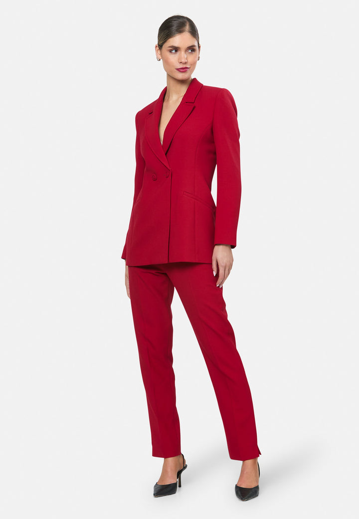 model wearing Sammie Ruby Red Blazer