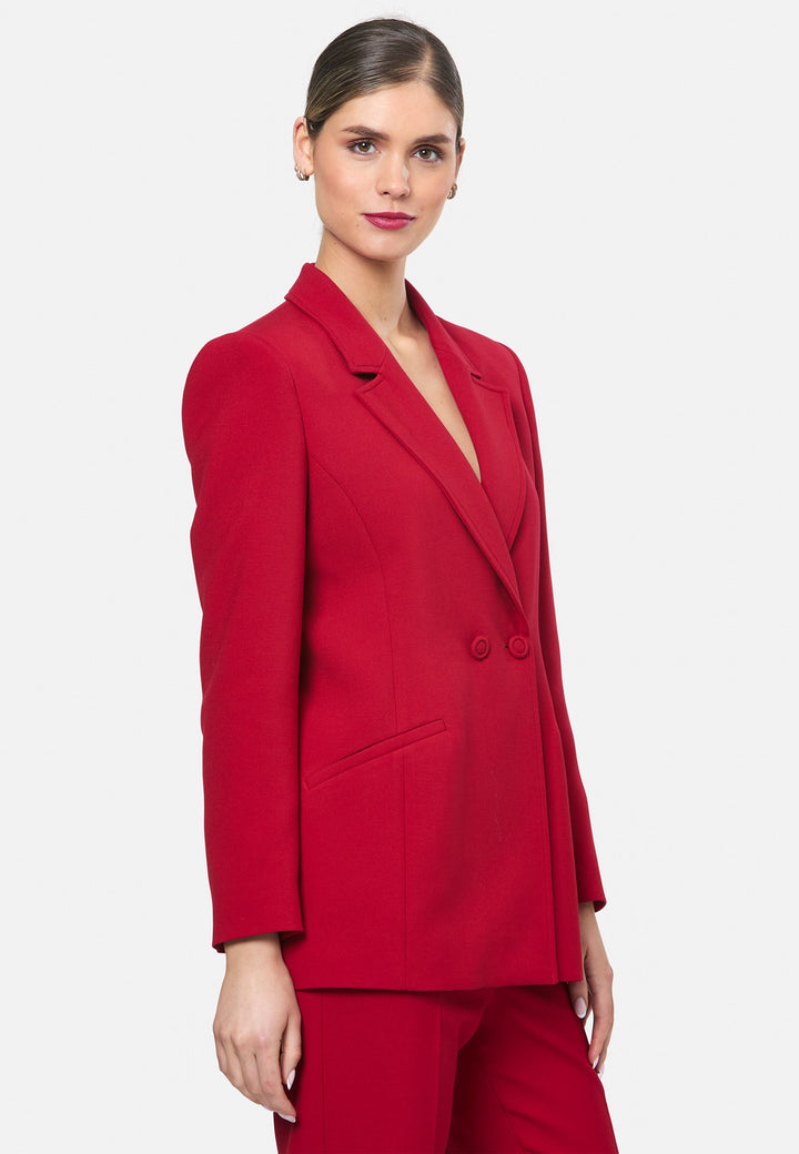 model wearing Sammie Ruby Red Blazer