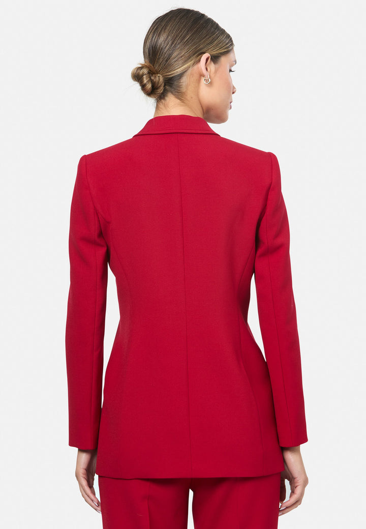 model wearing Sammie Ruby Red Blazer