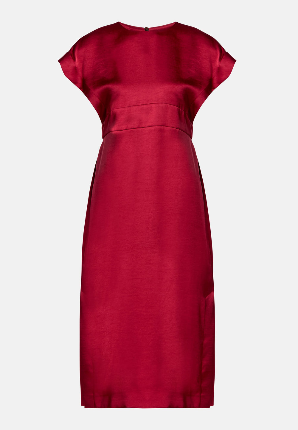 model wearing Shiv Ruby Red Satin Dress
