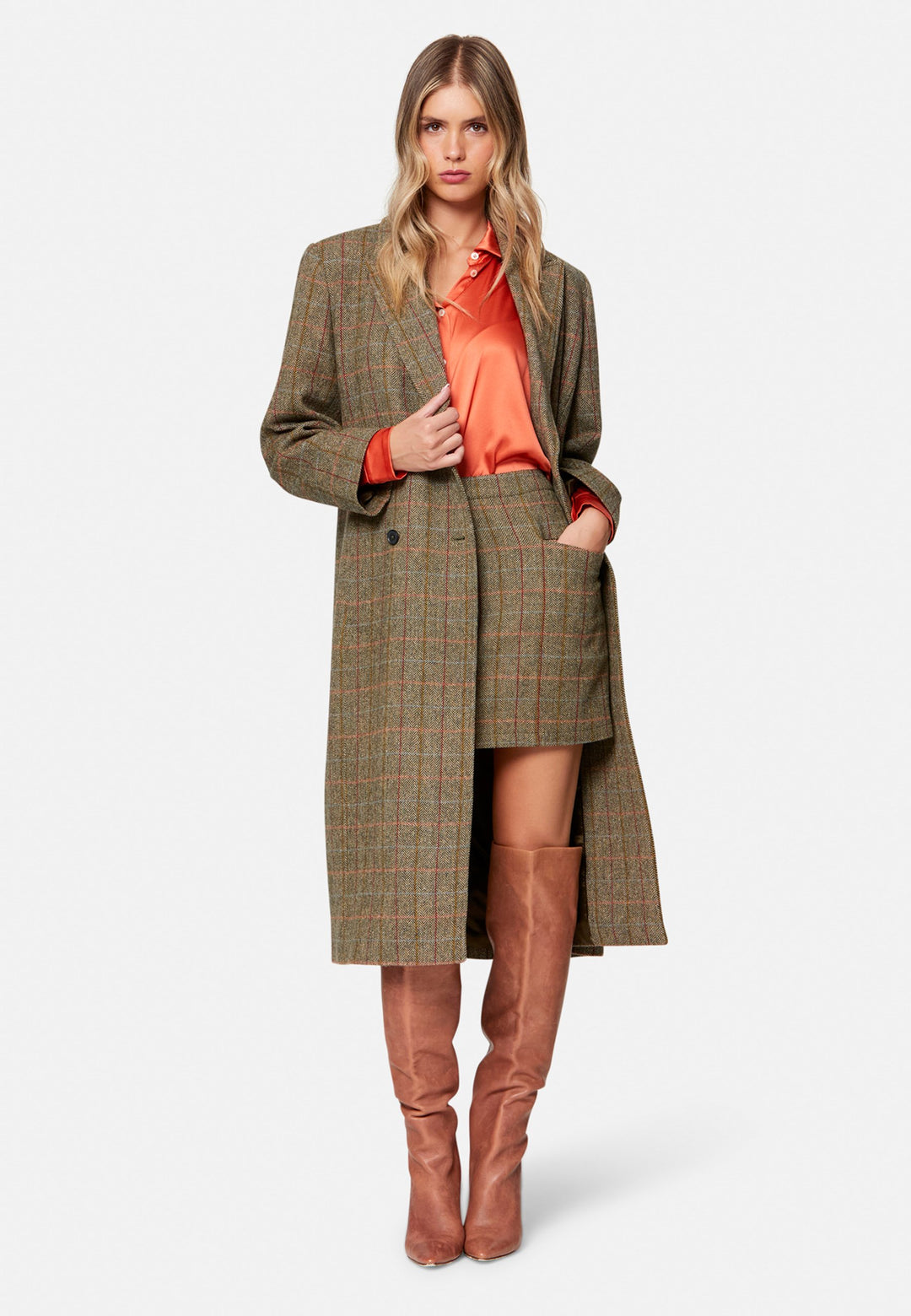 Sienna Herringbone Tweed Skirt