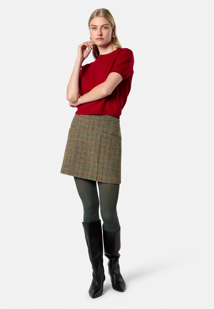 model wearing Sienna Herringbone Tweed Skirt