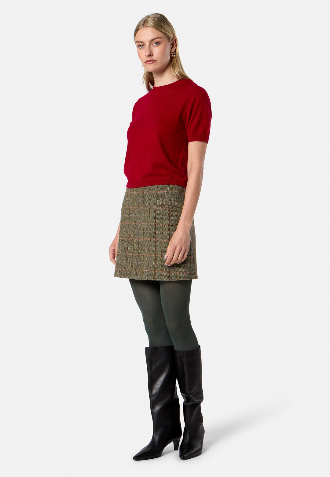 model wearing Sienna Herringbone Tweed Skirt