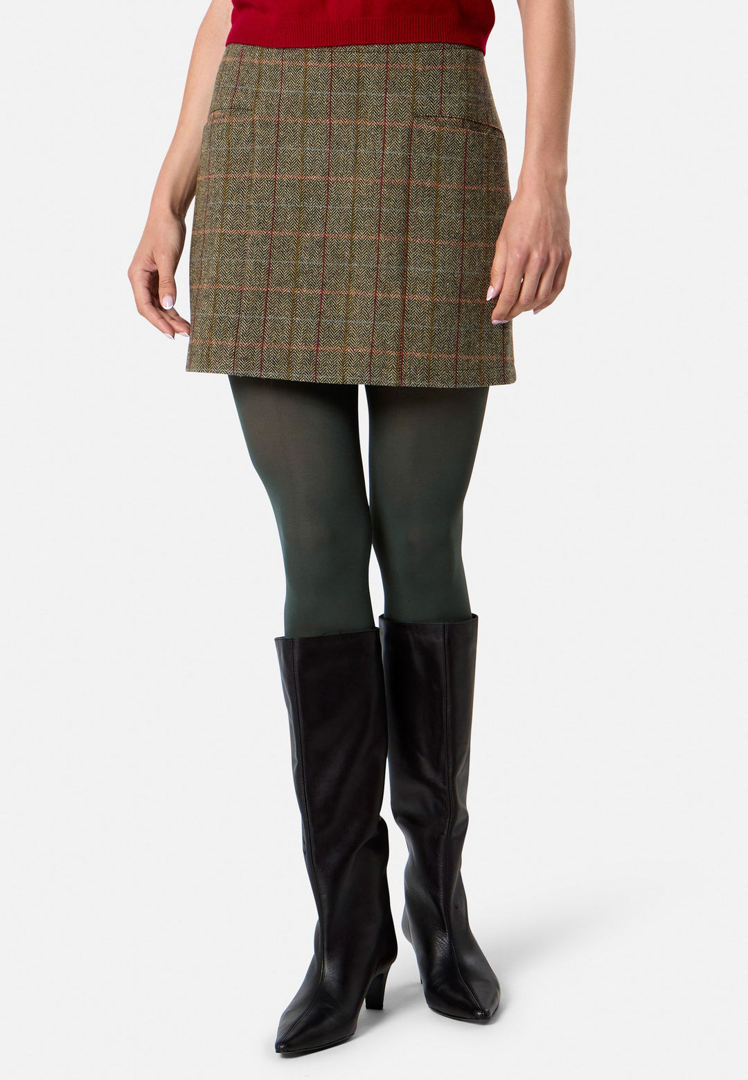 model wearing Sienna Herringbone Tweed Skirt