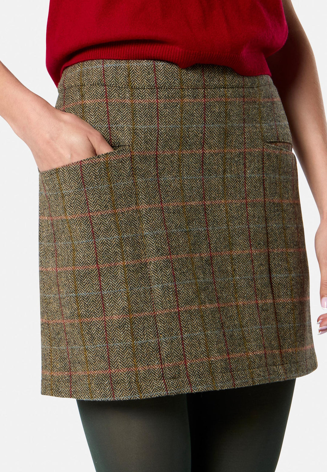 model wearing Sienna Herringbone Tweed Skirt