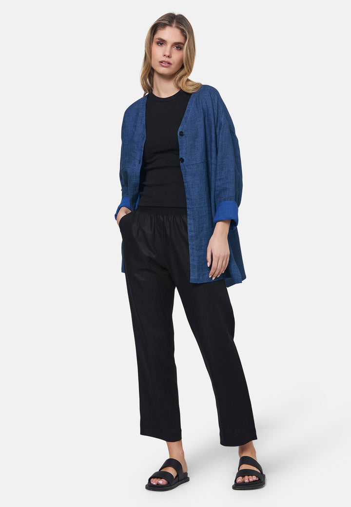 Stevie Indigo Collarless Overshirt