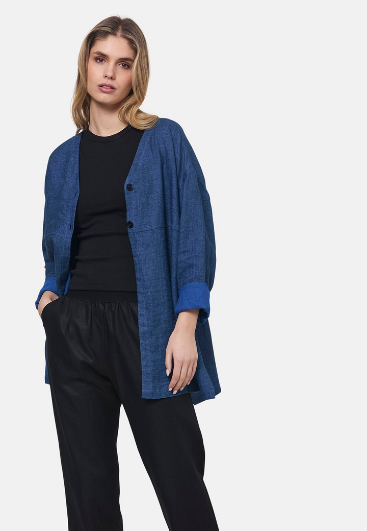 Stevie Indigo Collarless Overshirt