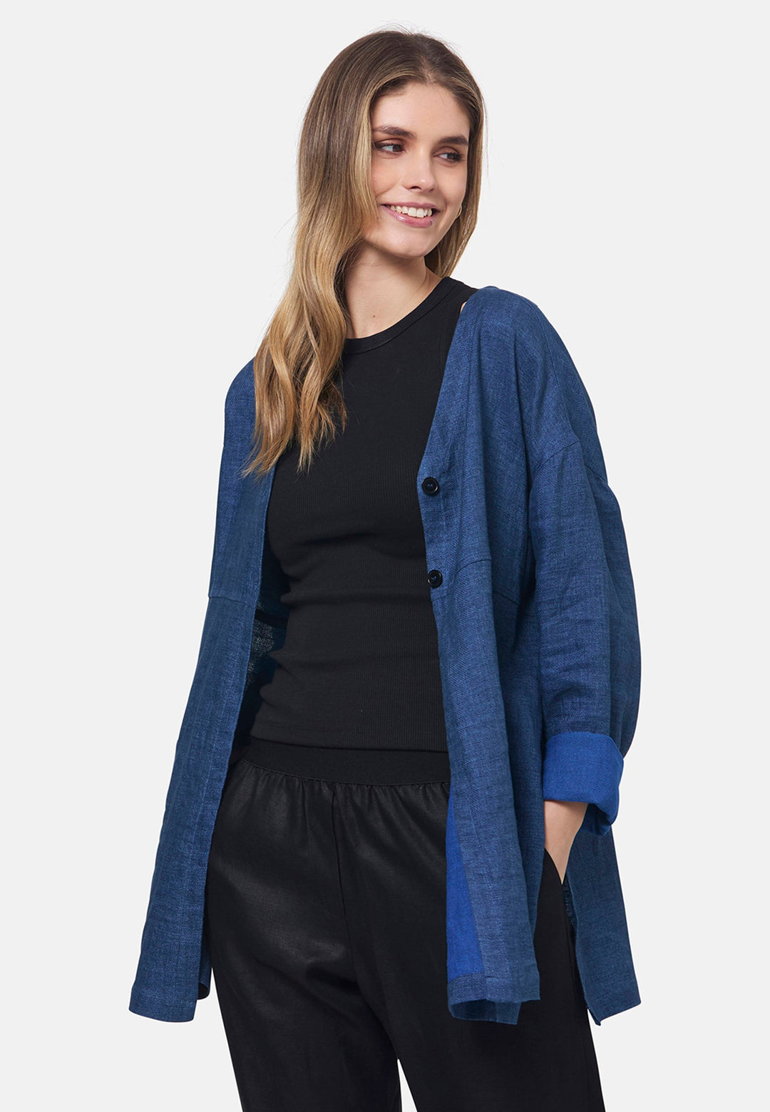 Stevie Indigo Collarless Overshirt