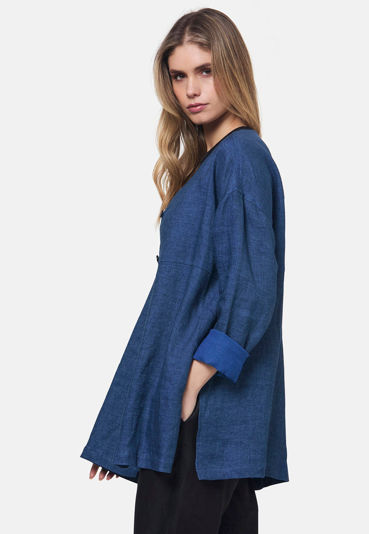 Stevie Indigo Collarless Overshirt