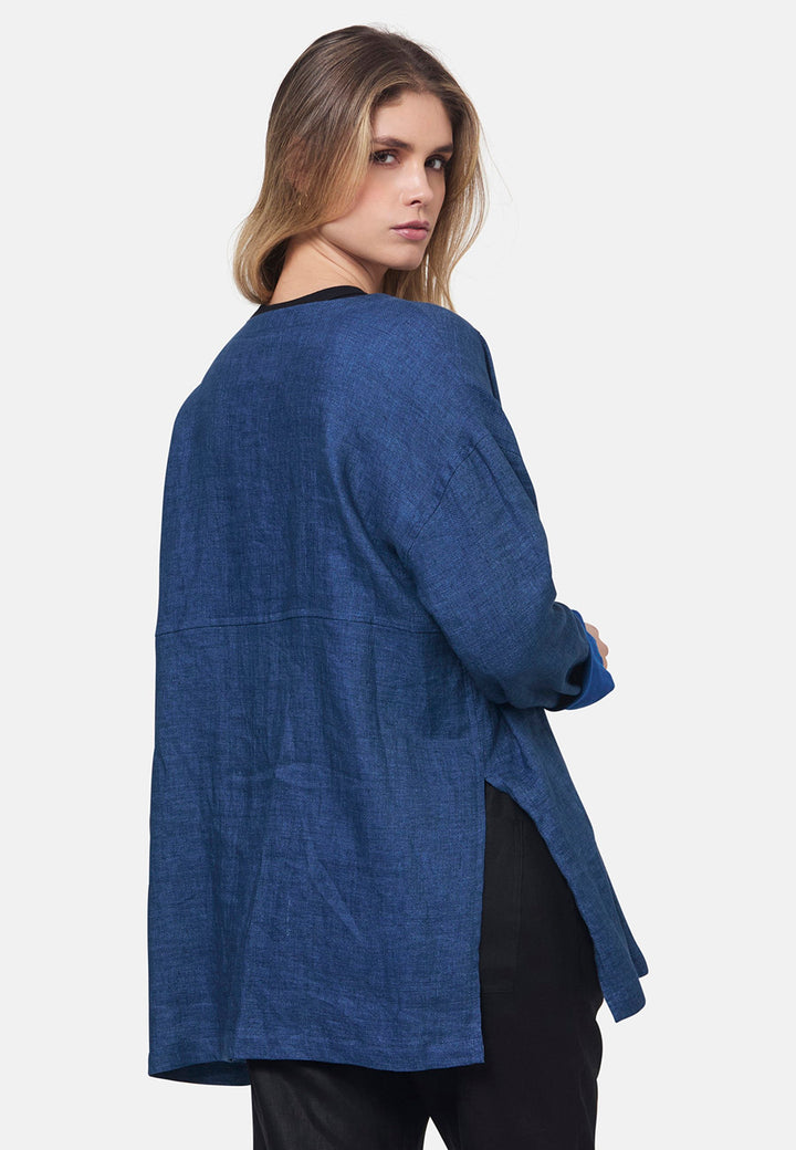 Stevie Indigo Collarless Overshirt