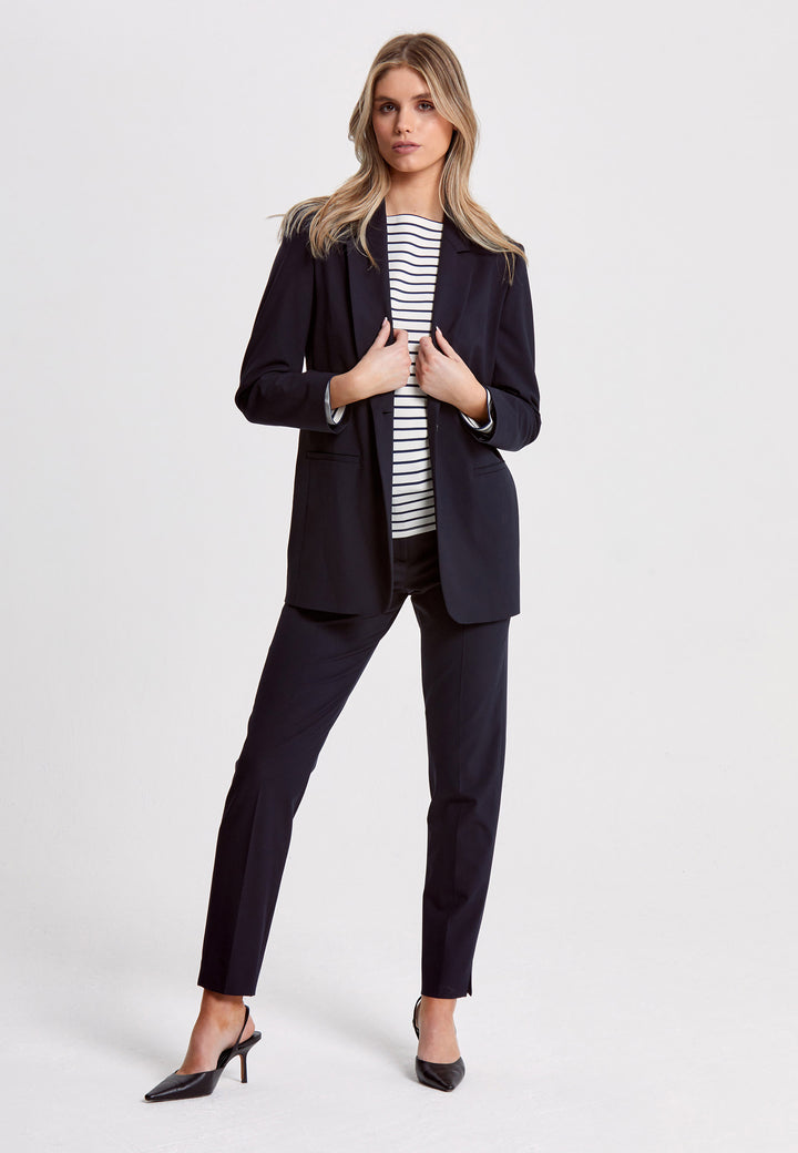 Experience the timeless elegance of our Teagan Stripe Top, expertly crafted with a luxurious stretch jersey and complemented by a sleek round neck. Available in both ecru and navy stripe, it's a must-have essential for any sophisticated wardrobe.