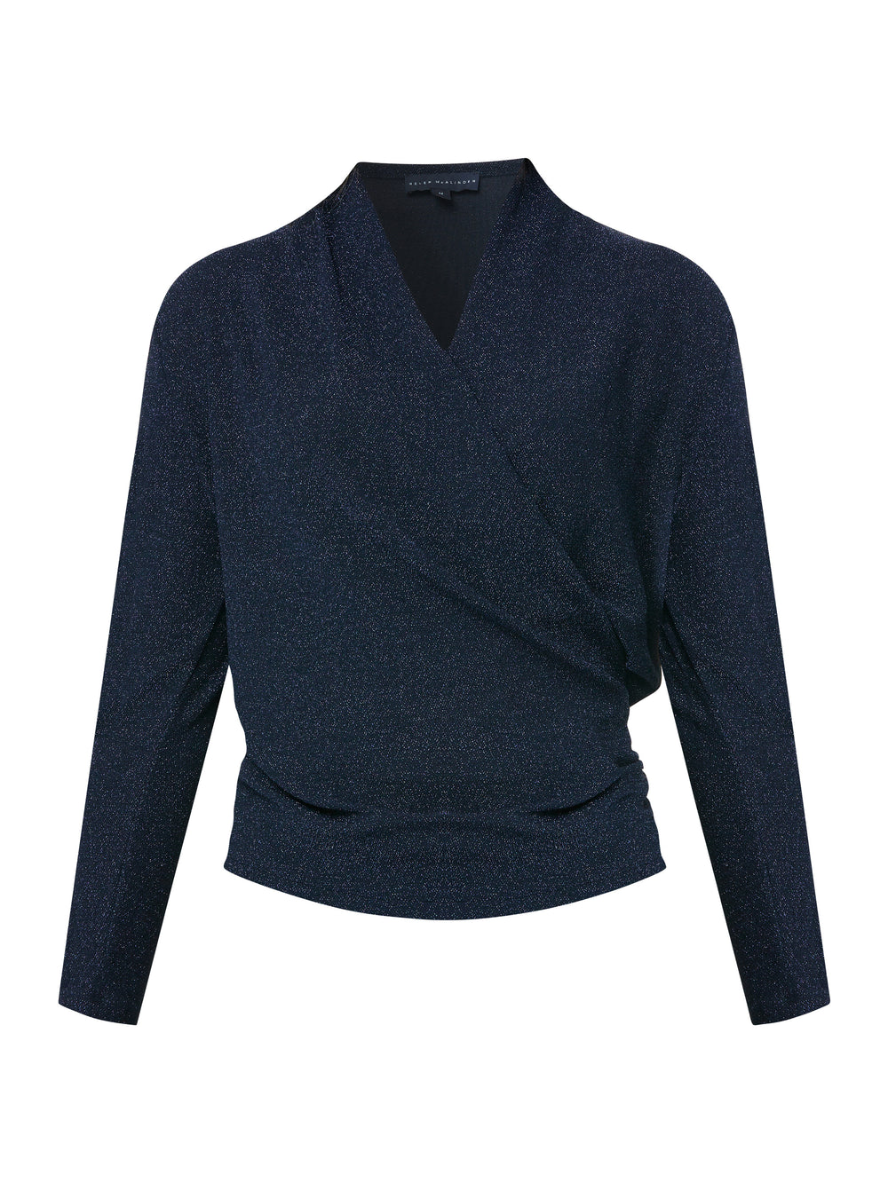 Introducing the Roxanne Midnight Shimmer Top, an updated version of the beloved best-selling faux-wrap top. This season's design features a beautifully draped neckline for an elegant touch. With its hip-length cut and full-length sleeves, this top combines comfort and chic style effortlessly. Crafted from a navy sparkly jersey fabric, it adds a touch of glamour to any outfit. Embrace the ultimate in comfortable chic with the Roxanne Midnight Shimmer Top.