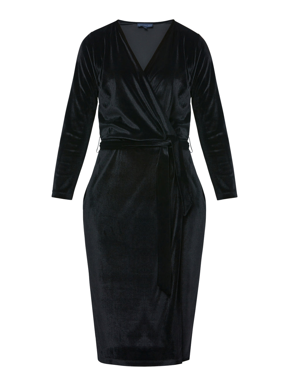 Introducing the Jordan Black Velvet Dress, a must-have addition to your winter wardrobe. This versatile dress combines luxurious stretch velvet a flattering v-neckline, offering a perfect blend of warmth, sophistication, and style. The faux wrap design creates a feminine silhouette that transitions seamlessly from desk to dinner, while the detachable belt allows you to customize your look to suit any occasion. Made with sumptuous velvet fabric.