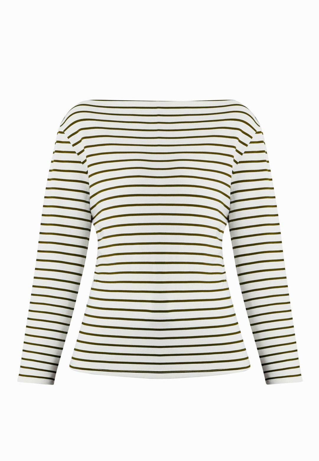 The Teagan boat neck top, crafted in a luxe stretch jersey. Features bracelet length sleeve. Now available in a sandlewood and ecru stripe.