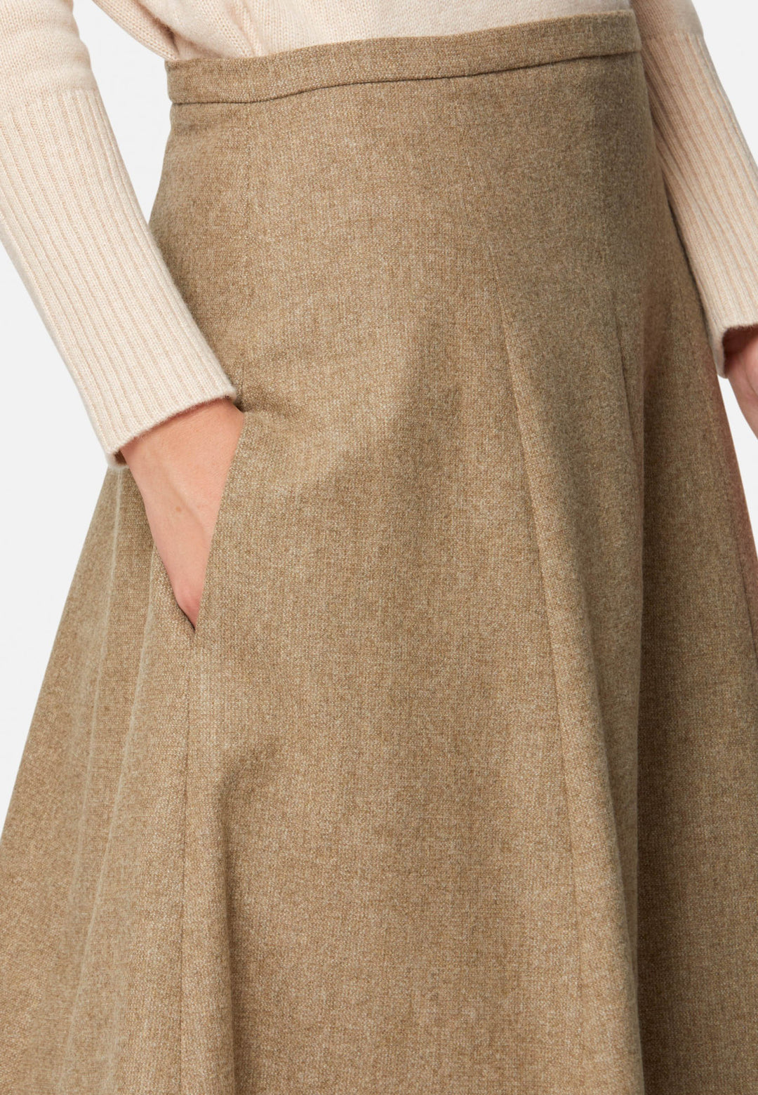 women wearing wool beige long skirt