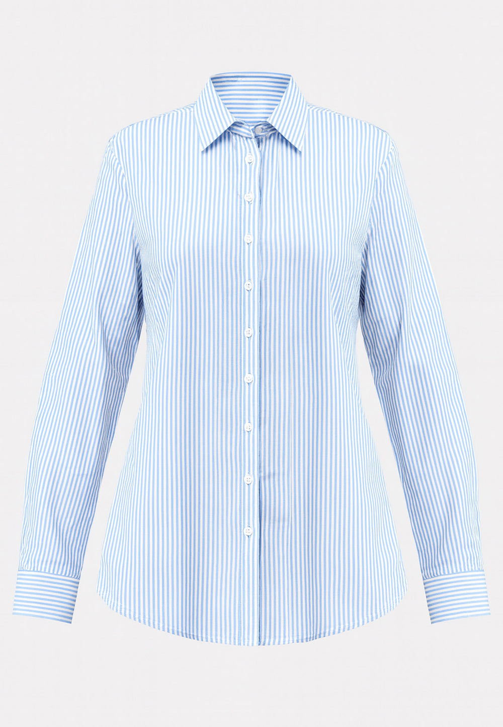 Light blue striped shirt on a light gray background