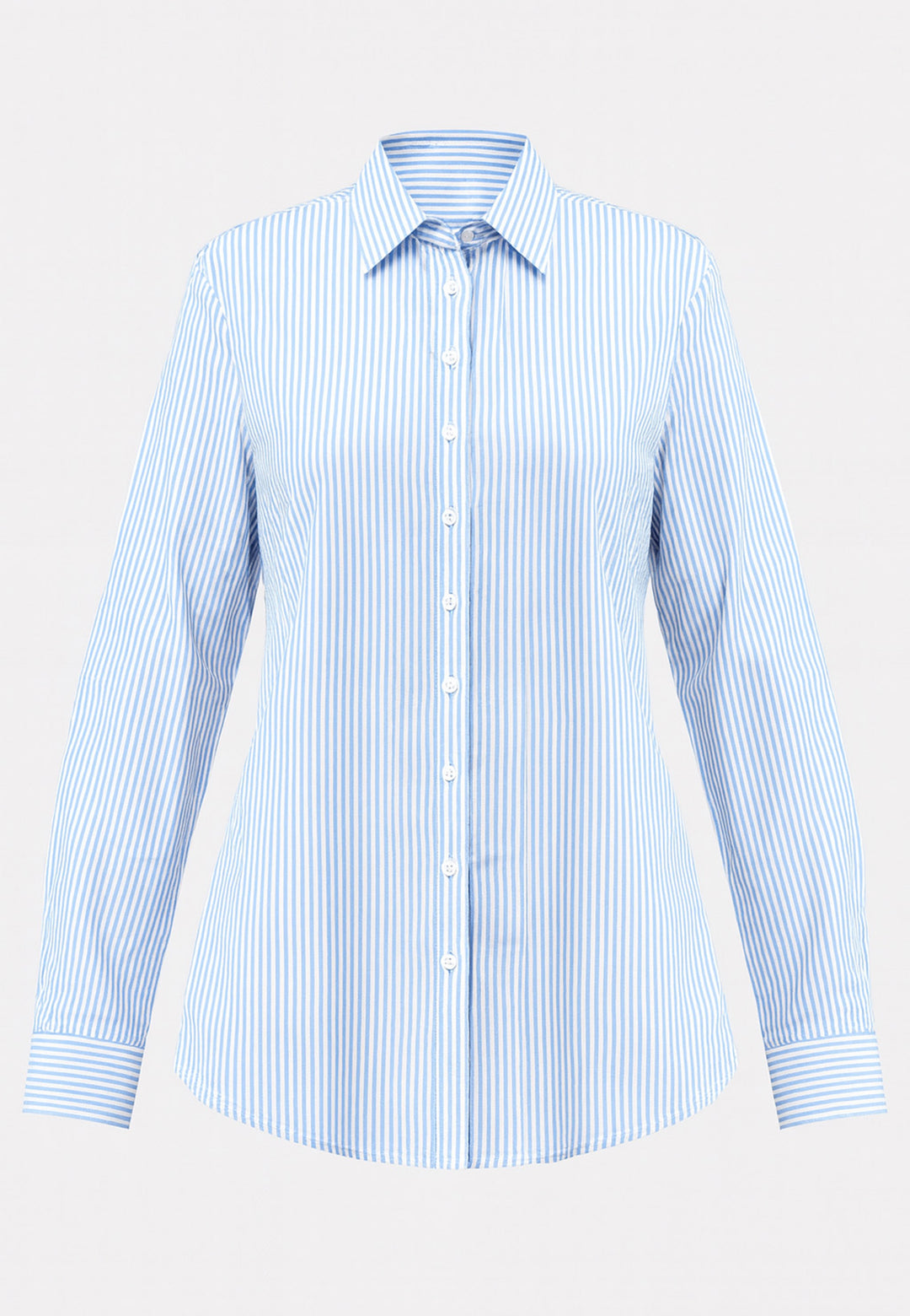 Light blue striped shirt on a light gray background