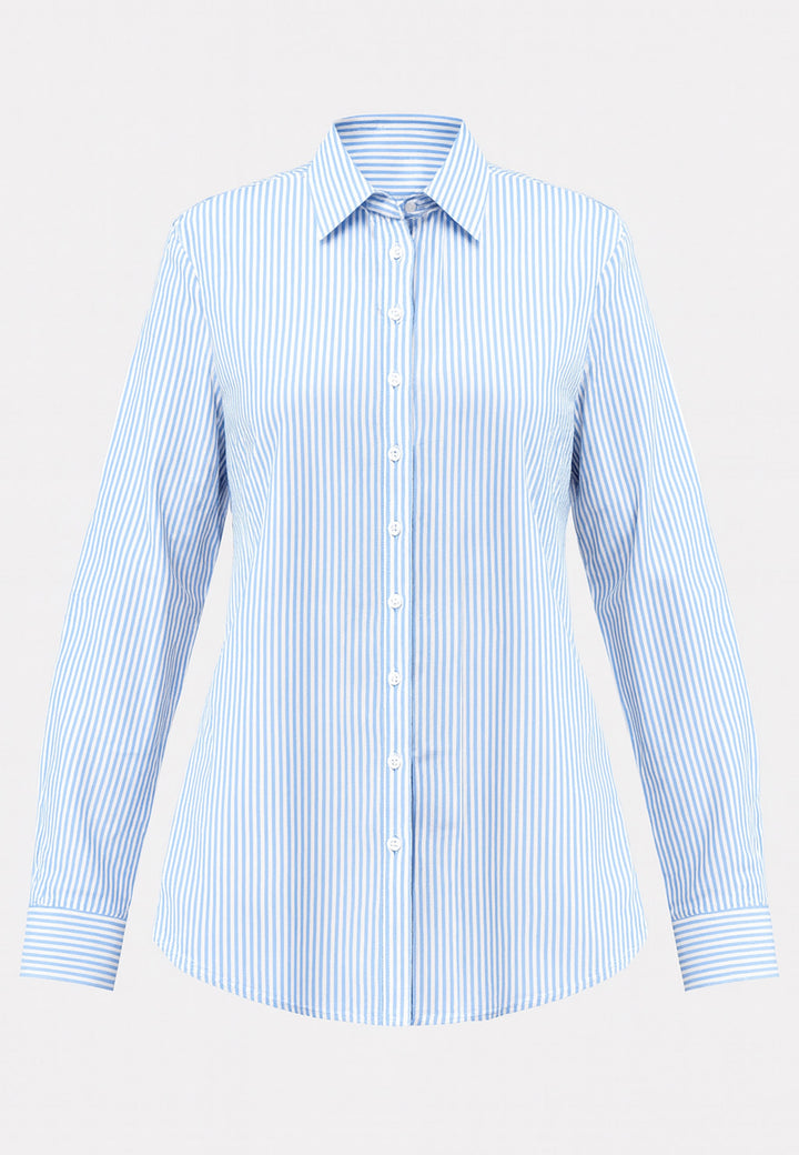 Light blue striped shirt on a light gray background