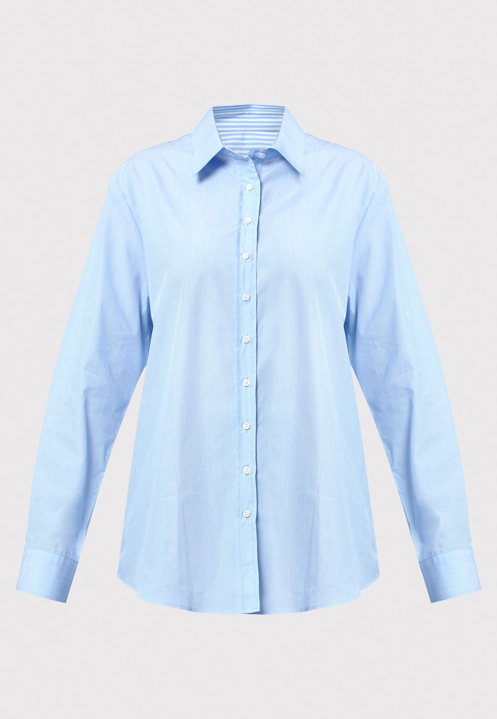Light blue shirt on a light gray background