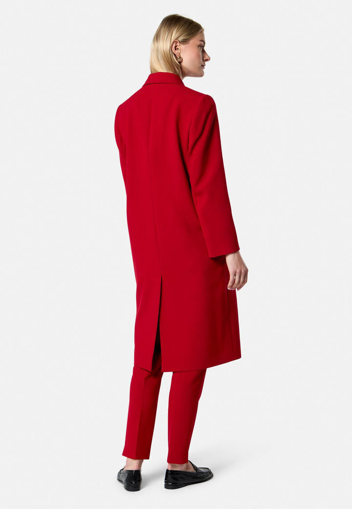 model wearing Victoria Ruby Red Coat
