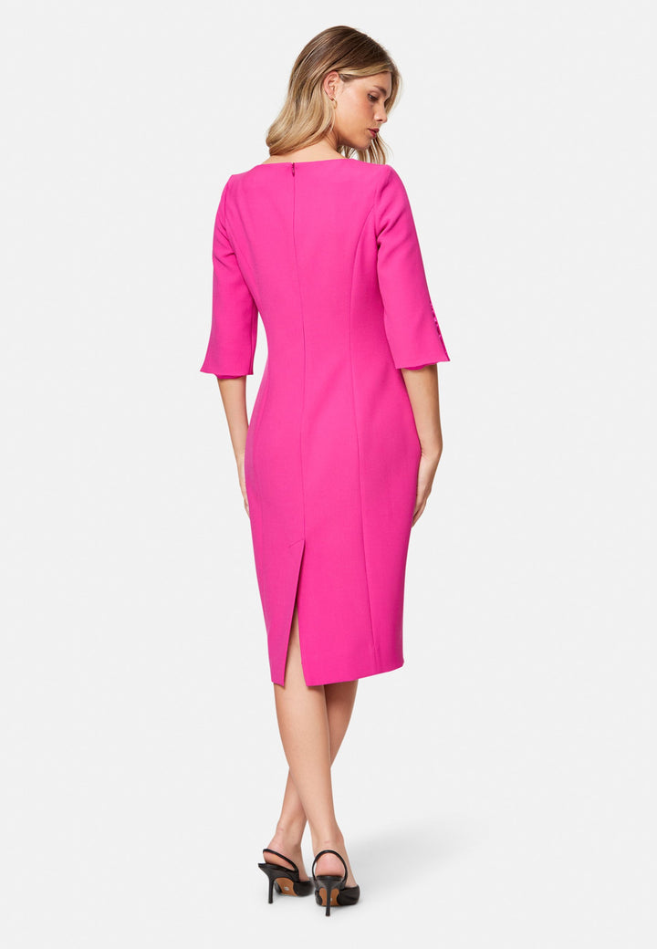 woman wearing pink pencil dress