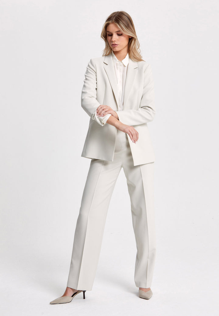 Investment-worthy, easy-fitting flat front pant. Relaxed straight leg crafted in a fluid tricotine. A wardrobe staple and HMcA classic. This fabric is made with a hint of elastane to ensure comfort and ease of movement. Shown here in a sophisticated neutral. Pair with a simple tee for workwear appeal or elevate your look with the coordinating blazer.
