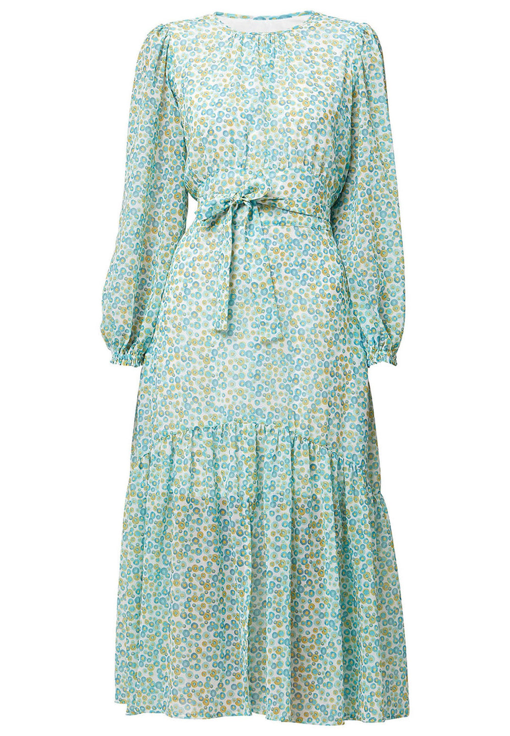 Opt for the Bev dress in a nuanced print to bring elegance to your everyday edit this season and beyond. Crafted in a sweeping midi-silhouette. The design is rooted in simplicity with a fit and softly flare skirt. Engineered Jewel neckline in this dress is accentuated with soft gathers. Waist is accentuated with a soft belt around the midriff for a customisable look that cinches the profile. The belt can be tied in the front or the back for added versatility. 