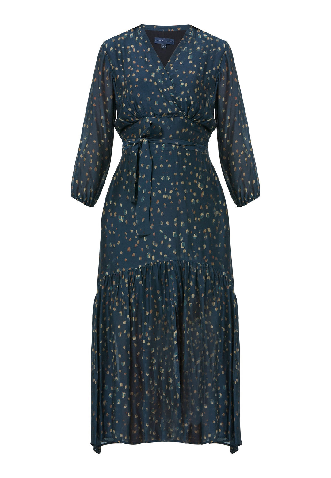 Introducing the stunning Beverly Dress, designed for seamless transitions between seasons. This exceptional garment features a captivating cross-over V-neckline , an elegantly belted cinched waist, billowing sleeves, and an alluring front slit. Crafted from luxuriously soft silk blend in a refined teal print, it epitomizes sophistication. Perfect for autumnal weddings, enchanting soirées, or any occasion where you seek to captivate all with your entrance.
