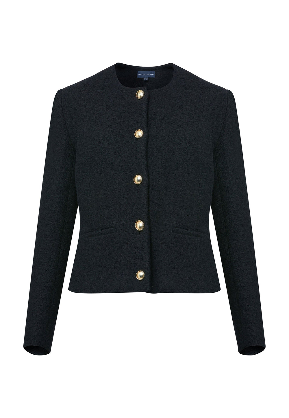 Introducing the Cassandra Black Jacket, a sleek and fitted piece crafted from a textured black boucle fabric. With its softly tailored silhouette, this jacket exudes modern elegance. The gold detail buttons add a touch of sophistication and elevate the overall aesthetic. Pair it effortlessly with the classic Jill pant for a timeless ensemble. The contemporary silhouette of the Cassandra Black Jacket is destined to become your go-to workwear icon for the season.