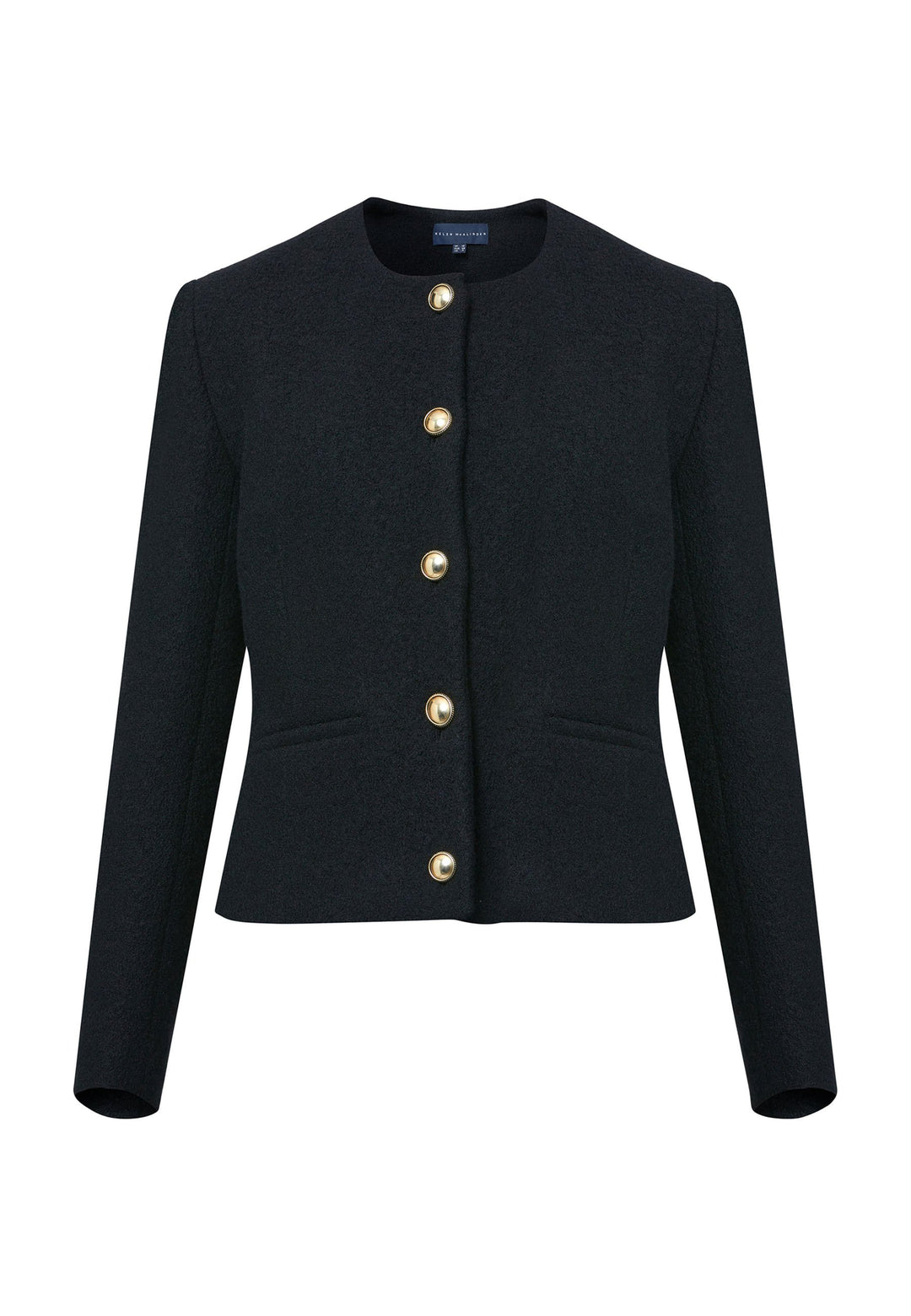 Introducing the Cassandra Black Jacket, a sleek and fitted piece crafted from a textured black boucle fabric. With its softly tailored silhouette, this jacket exudes modern elegance. The gold detail buttons add a touch of sophistication and elevate the overall aesthetic. Pair it effortlessly with the classic Jill pant for a timeless ensemble. The contemporary silhouette of the Cassandra Black Jacket is destined to become your go-to workwear icon for the season.