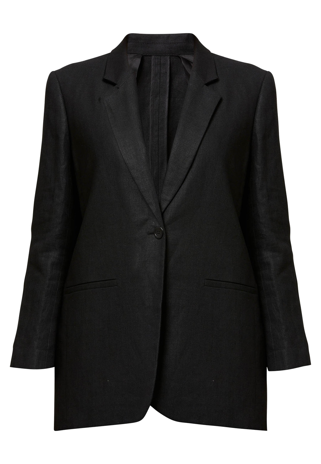 Cassie, the investment-worthy black linen blazer. The ultimate summer attire. Minimalist styling with a single button fastening. An oversized and slightly boxy silhouette. Wear it with a simple tee and the co-ordinating Vanessa pant with trainers for a chic and contemporary look