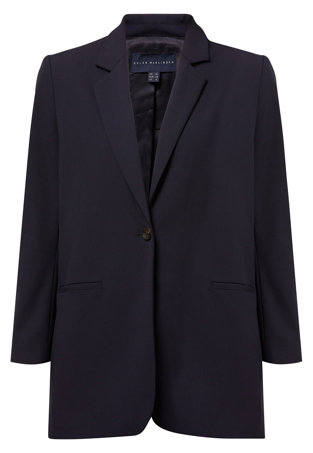 Cassie, the investment-worthy Dark Navy Boyfriend blazer. Perfectly tailored in a lightweight wool. Minimalist styling with a single button fastening. An oversized and slightly boxy silhouette. Perfect transeasonal outerwear. Team it with the co-ordinating Jill pant and the ella utility shirt for a contemporary look.