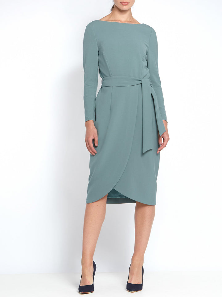 Helen McAlinden Celina mist dress A Body skimming silhouette with a slash neck and full length fitted sleeve with invisible zip detail. occasion wear. mother of the bride. mother of the groom. 