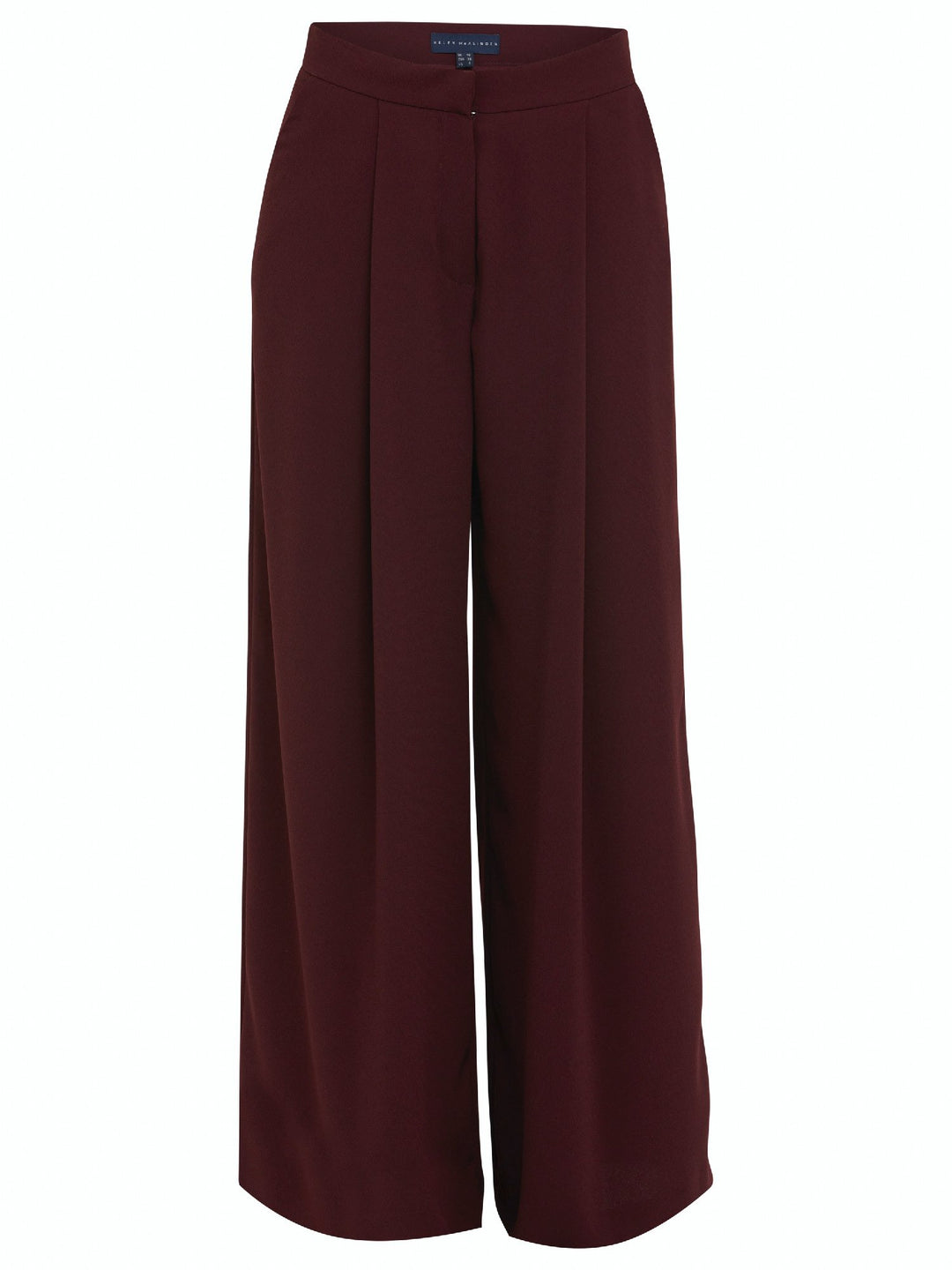 Charlize, a wide-leg palazzo pant. Crafted in a satin back crepe in rich burgundy. Features deep pleats, sharp front crease & side pockets. A high-waisted trouser made to take you from desk to dinner with a relaxed & refined silhouette. Style with flats or dress up with heels.