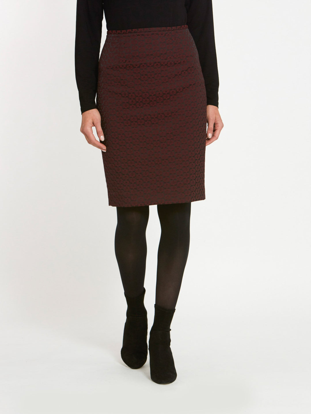 Beth Burgundy Jacquard Skirt