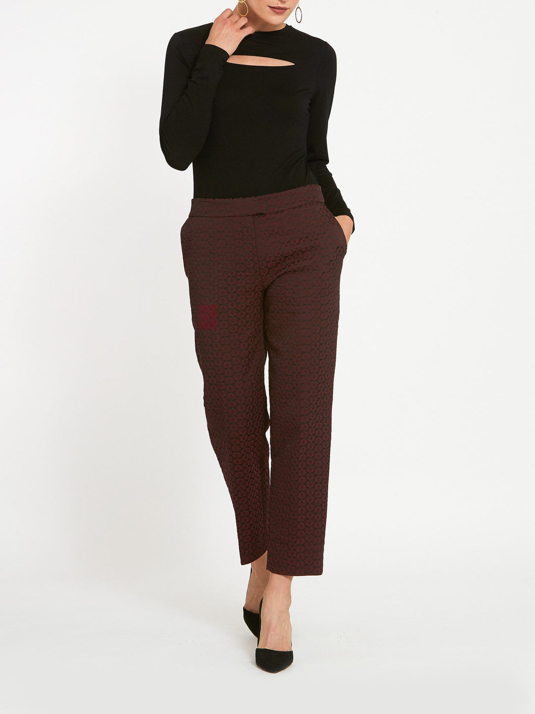Jill Burgundy Jacquard Pants