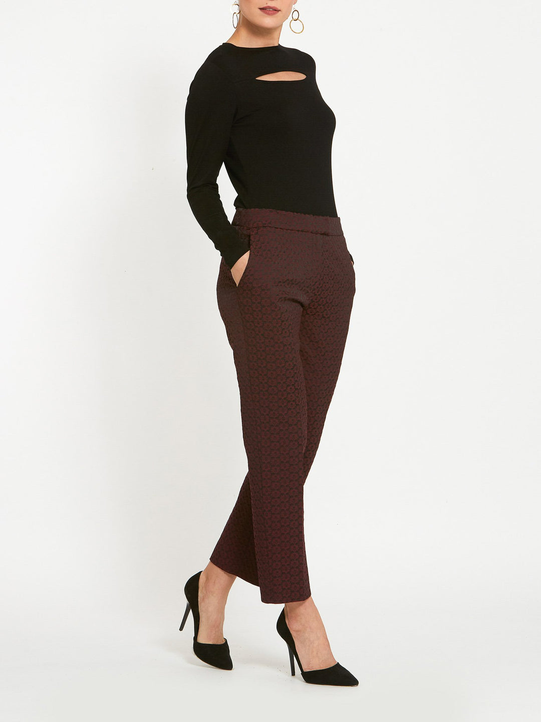 Jill Burgundy Jacquard Pants