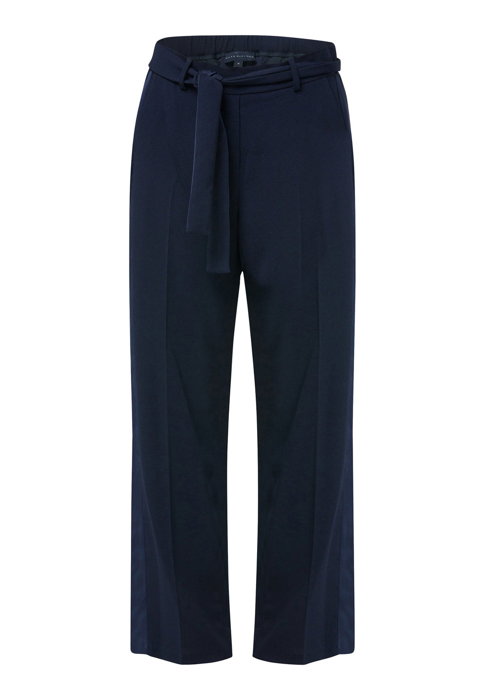  Delilah Midnight Navy Trousers, a classic wardrobe staple that combines comfort and relaxed elegance. These flat front pants are designed to sit at the natural waist and gracefully fall into a relaxed straight leg silhouette. With side pockets and an elasticated back waist, they ensure both style and comfort. 