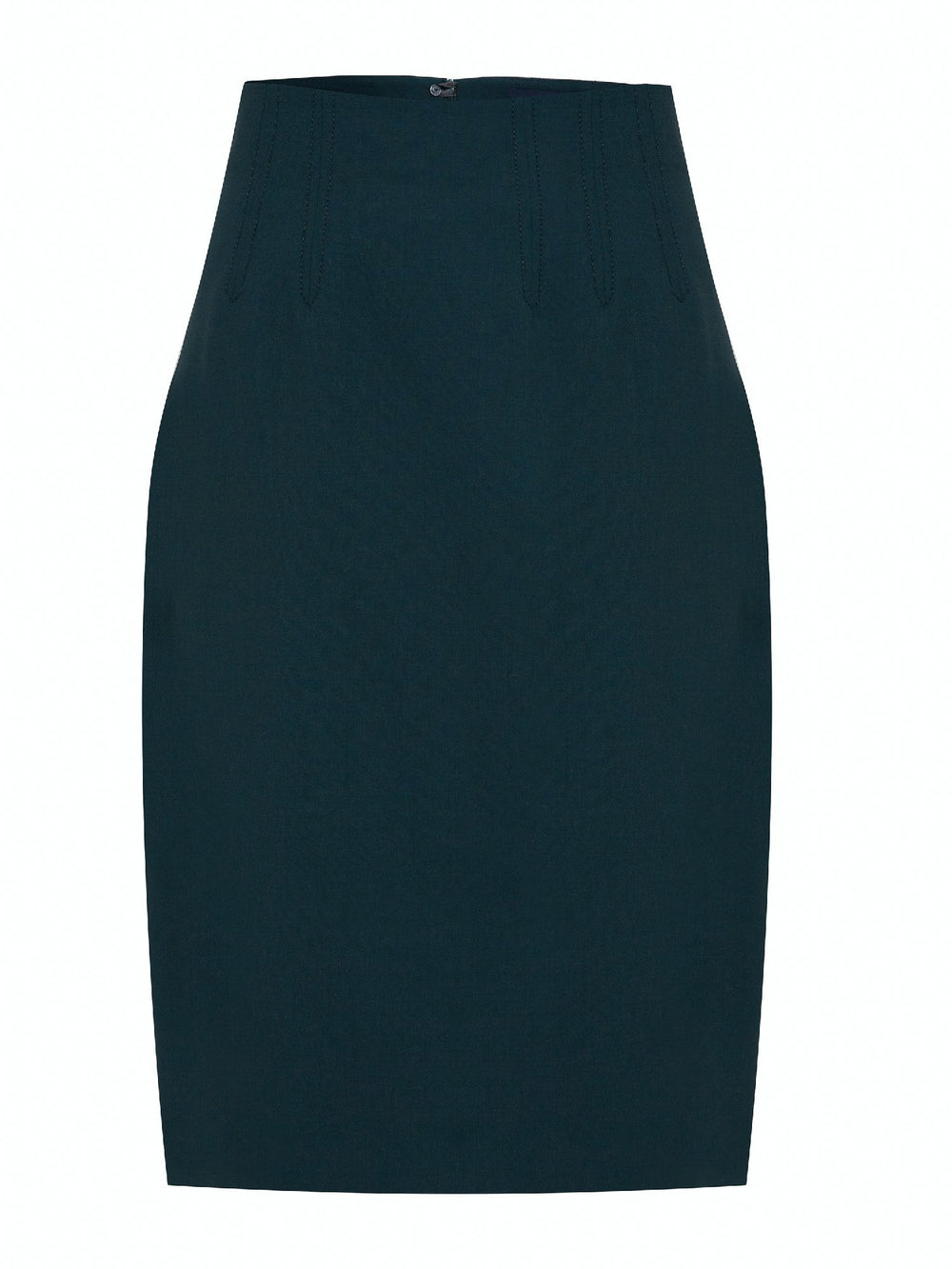 Classic officewear short pencil skirt in solid emerald wool with a hint of stretch for added comfort.