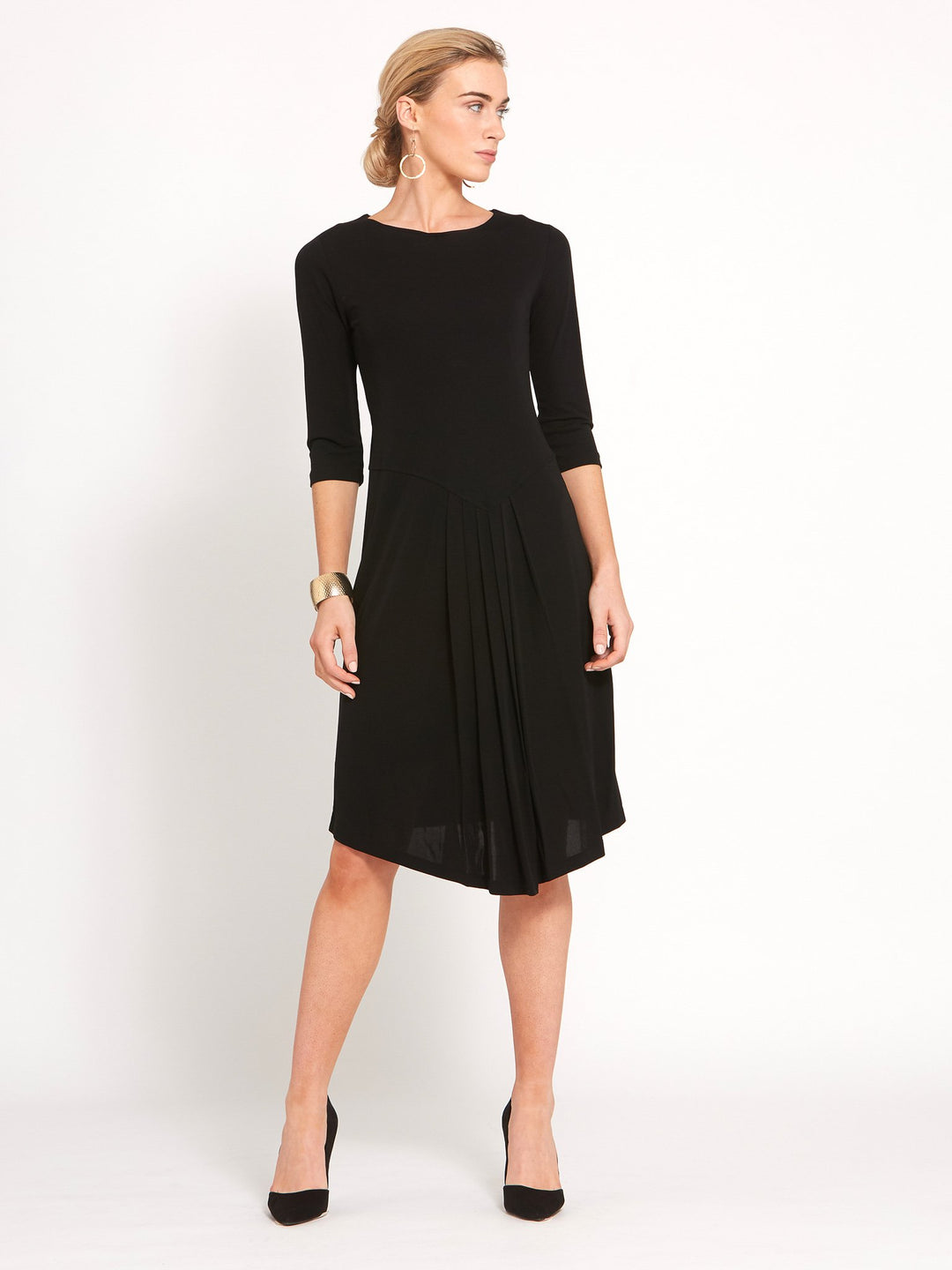 Front Pleat Black Dress