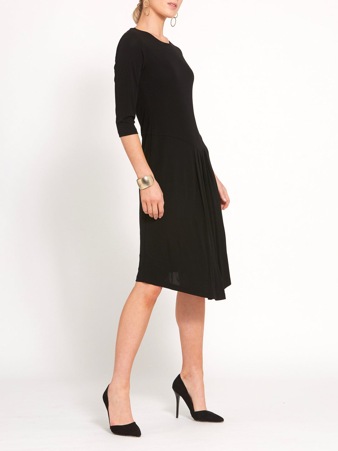 Front Pleat Black Dress