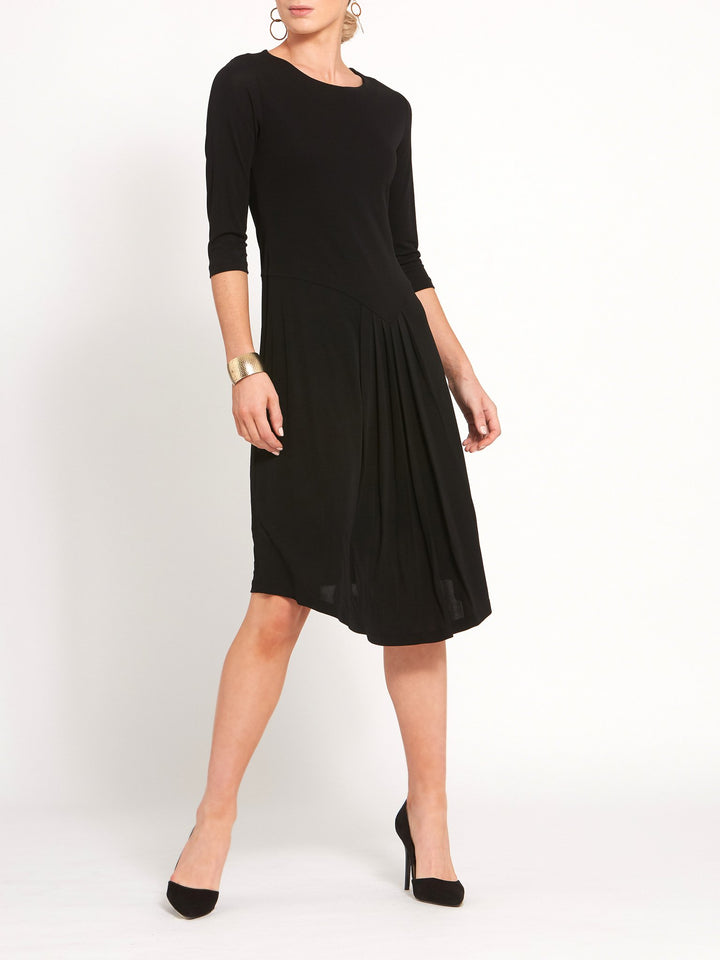 Front Pleat Black Dress