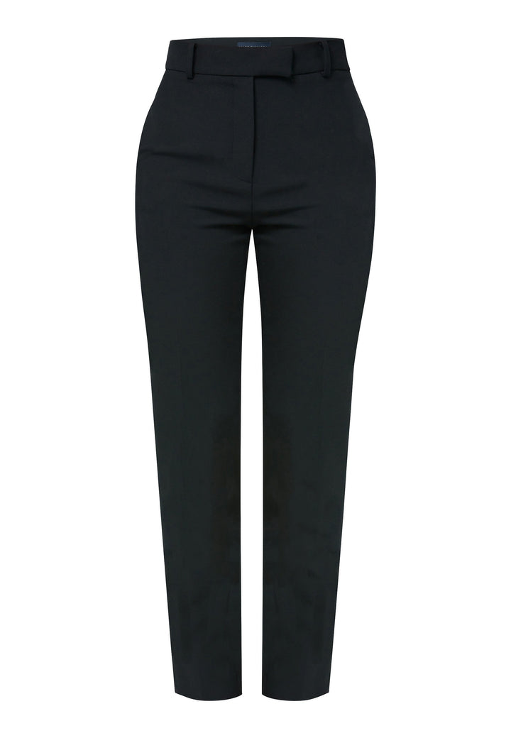 Meet the Georgiana Black Trousers, your go-to pair for sleek and tailored style. These narrow-leg trousers feature a high waist, a flat fly front, and belt loops for a timeless and versatile look. With their classic black color, they're a must-have addition to any wardrobe, suitable for various occasions. Complete your polished and coordinated look by styling them with the matching Darcie tux jacket, creating the perfect suit ensemble that radiates confidence and sophistication.