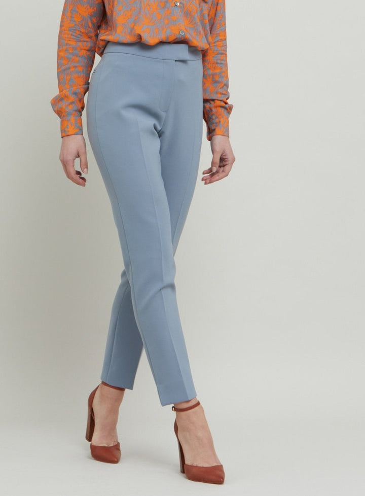 Jill, an investment worthy, neat narrow-leg trouser crafted in our signature double crepe with a hint of stretch. A wardrobe staple & HMcA classic. This season in a sophisticated smoky blue. Designed in Ireland by Helen McAlinden. Made in Europe. Free shipping to the EU & UK.
