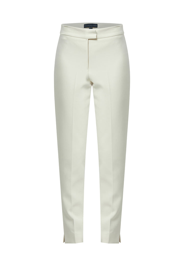 Jill returns in a refined ivory shade, pairing seamlessly with the Darcie Ivory Jacket. These classic narrow-leg trousers boast a sleek, tailored silhouette, ankle-grazing length, and a clean flat front that sits naturally on the waist, exuding sophistication. Featuring subtle yet stylish touches like a jeet pocket at the back and a slit hem, Jill epitomizes timeless elegance in pristine ivory.