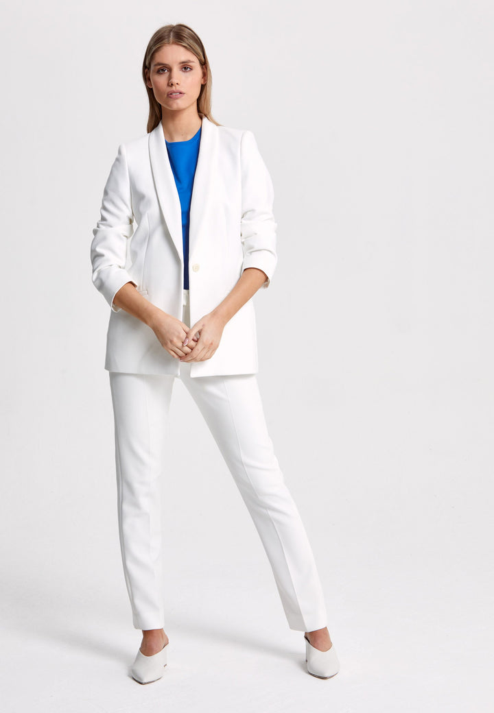 Investment-worthy, neat narrow-leg trouser with a hint of stretch. A wardrobe staple and HMcA classic. This fabric is made with a hint of elastane to ensure comfort and ease of movement. Shown here in a sophisticated optical white. Pair with a simple tee for workwear appeal or elevate your look with the coordinating blazer.